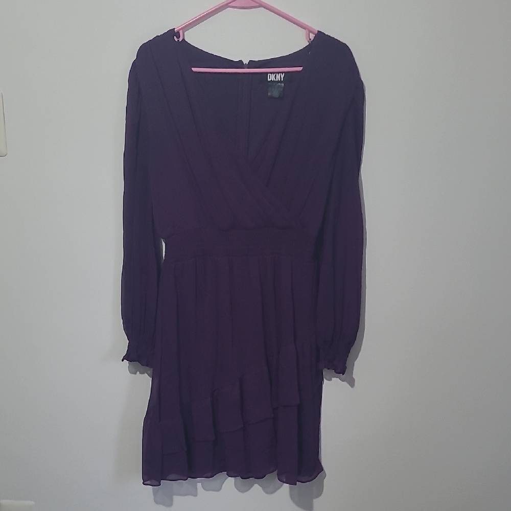 DKNY Purple Bishop Sleeve V-Neck Sundress